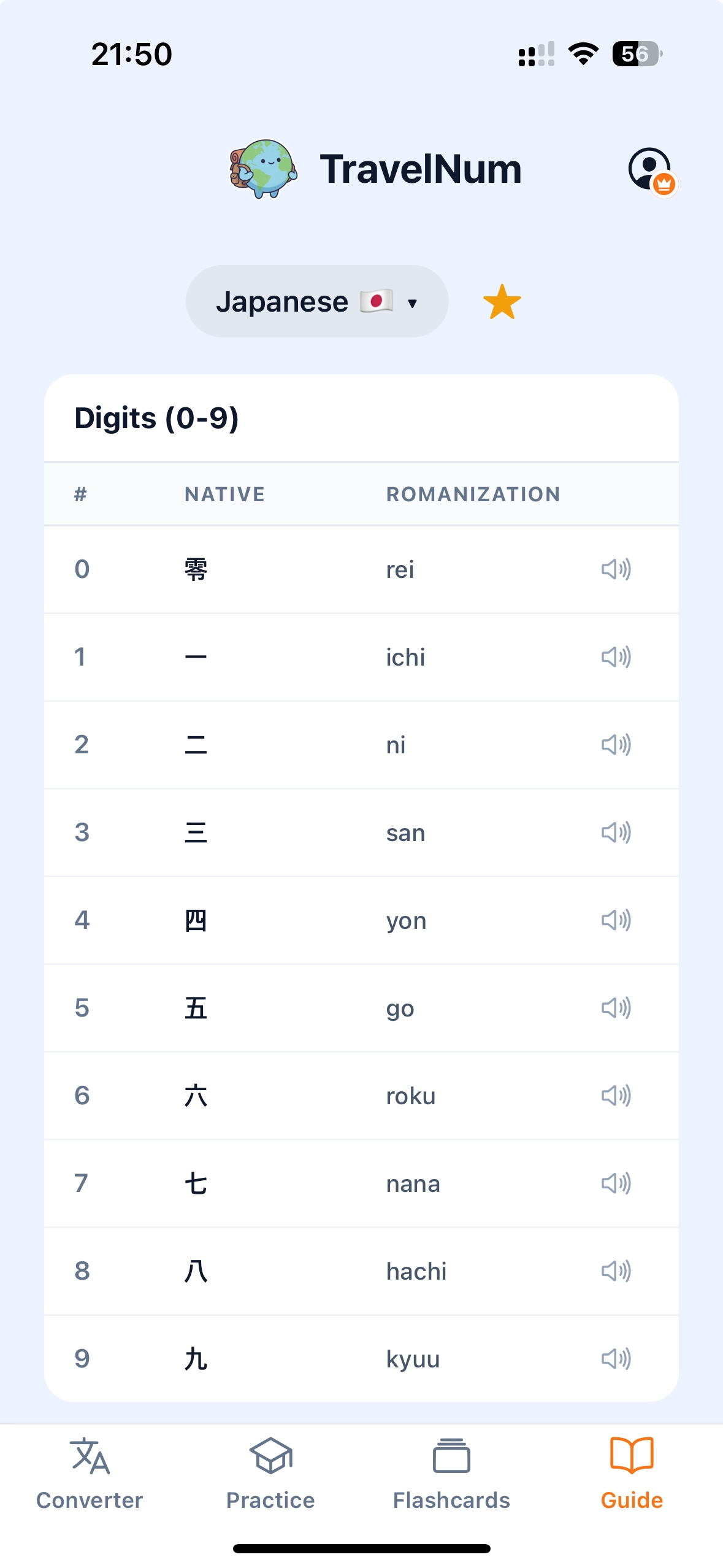TravelNum guide showing Korean number system